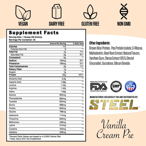 Vista 2 de Suplementos de acero Veg-PRO, proteína de chícharo vegetal, aislado en polvo, suplemento natural orgánico vegano 680.38 g (1.5 libras).