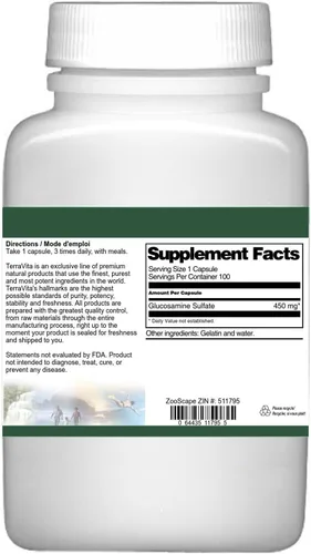 Vista 3 de Terravita Sulfato de Glucosamina - 450 mg (100 Cápsulas, ZIN: 511795)