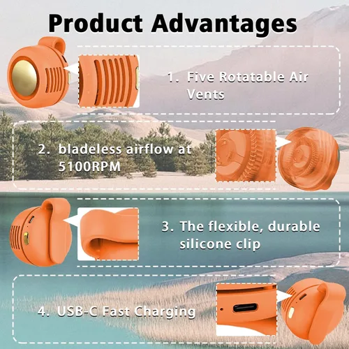 Vista 3 de Ventilador portátil con clip, ventilador personal mini ventilador Paquete de 1 (A-naranja)
