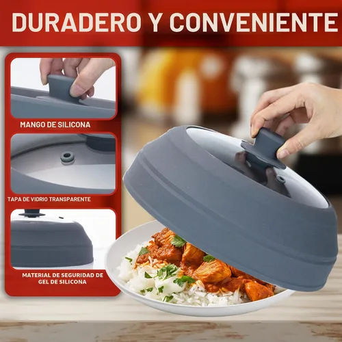 Vista 3 de Javson Cubierta de vidrio para microondas para alimentos, tapa grande de vidrio templado y silicona de 10.8 pulgadas, resistente al calor, protector