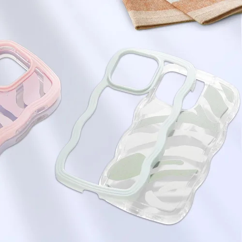 Vista 6 de DEFBSC Compatible con iPhone 11, bonita funda protectora con forma de marco de onda rizada, diseño artístico de parachoques para teléfono