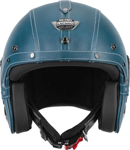 Vista 2 de Casco de cuero hecho a mano con cara abierta 3/4, estilo retro, vintage, aprobado por DOT, medio casco para adultos, para hombres y mujeres