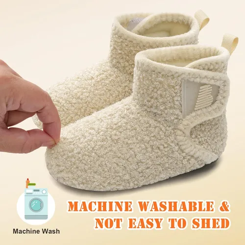 Vista 7 de BARERUN Pantuflas para niños y niñas, zapatos de casa para bebés, botines de invierno de felpa acogedora para niños, pantuflas cálidas y ligeras