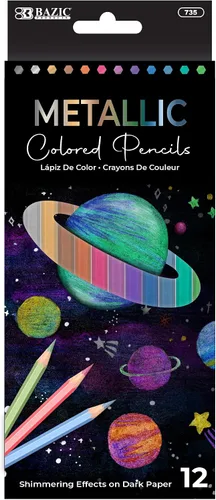 Vista 8 de BAZIC Products Lápices de colores metálicos, 12 tonos brillantes, juego de lápices preafilados para dibujar y colorear, suministros de arte