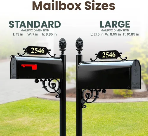 Vista 11 de Charleston sistema de buzón y poste – Buzón negro resistente a la oxidación – Incluye placa de dirección, números, pergamino y accesorios de montaje
