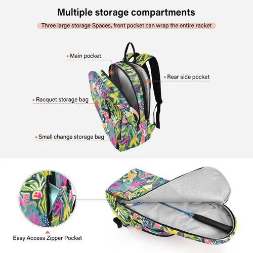Vista 5 de Mochila de tenis ligera y colorida para mujeres y hombres, para tenis, bádminton, raquetas de tenis para principiantes