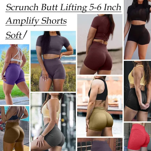 Vista 3 de SZKANI Pantalones cortos de entrenamiento con levantamiento de glúteos para mujer, sin costuras, para gimnasio, cintura alta, pantalones cortos