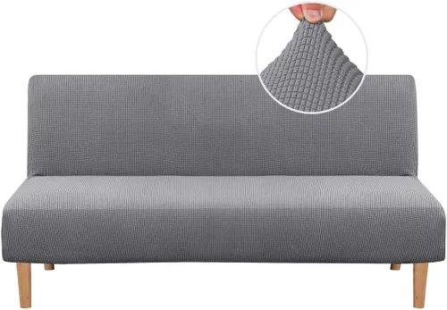 Vista 10 de H.VERSAILTEX Funda elástica para futón sin brazos, funda protectora elástica para sofá cama, textura rica en elastano, pequeños cuadros de tela Negro