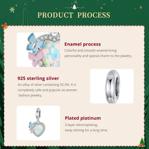 Vista 4 de VOROCO Dije de plata de ley 925 con forma de corazón para pulsera, Navidad, día de la madre, cumpleaños, joyería perfecta para mamá, abuela, hija