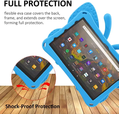 Vista 60 de FW Fire 7 - Funda para tablet para niños, Amazon Fire 7 2022, funda de mariposa con luz de atril, EVA, protección contra caídas, resistente, a