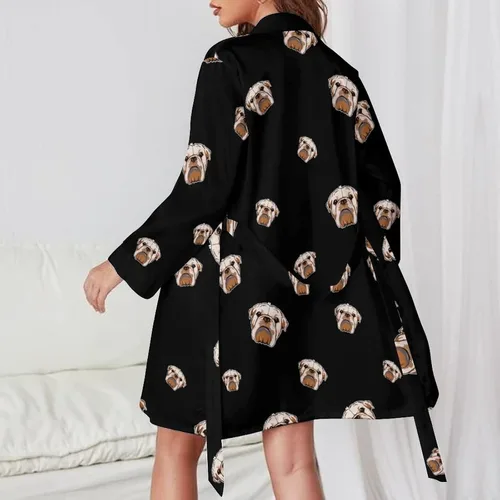 Vista 3 de Lindo Bulldog Inglés Mujeres Kimono Bata Corto Sexy Albornoz Camisón Camisón Ropa de Dormir Ropa de Dormir Ropa