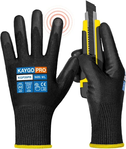 Vista 83 de KAYGO KG11PB - Guantes de trabajo de seguridad con revestimiento de poliuretano, 12 pares de guantes de punto sin costuras para hombres y mujeres