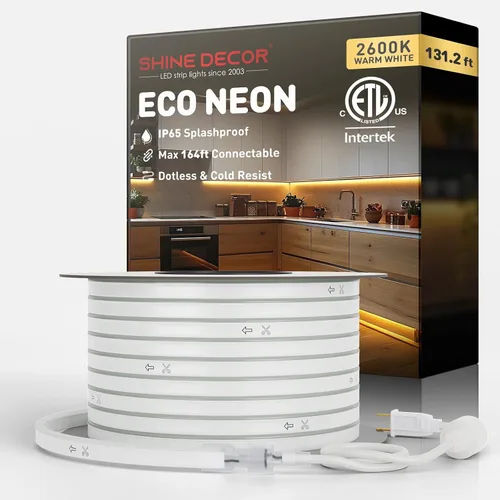Vista 42 de Shine Decor Tira de luces LED AC 120V, cuerda de neón eco de 120 LED/m sin puntos, conectable y cortable, IP65 impermeable y resistente al clima