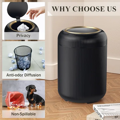 Vista 3 de Cubo de basura de baño con sensor de movimiento con tapa, cubo de basura automático de 3 galones/11 litros, cubo de basura negro inteligente, cubo