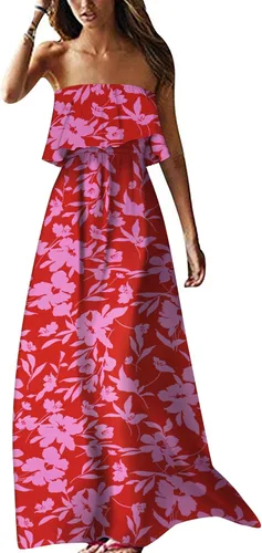 Vista 13 de ZMPSIISA Vestido largo de verano para mujer, con hombros descubiertos, sin A-flor azul