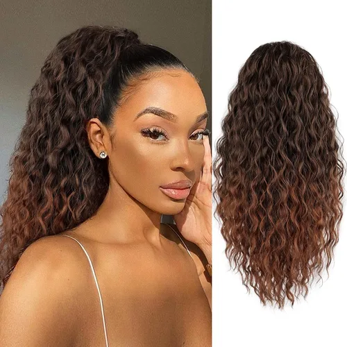 Vista 14 de FREEMEIGE Extensión de cola de caballo, cola de caballo rizada ondulada de 8 pulgadas para mujeres negras, corto, suave, natural, sintético, grueso