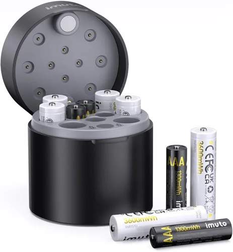 Vista 13 de imuto Baterías recargables AA, baterías de litio de 3600 mWh AA, paquete de 4, salida de 1.5 V 2 A, doble batería, vida útil de más de 1600 ciclos