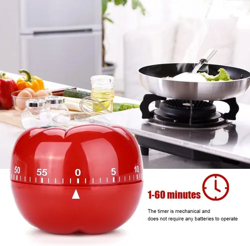 Vista 3 de Temporizador de cocina mecánico estilo tomate Fácil de usar, sin batería Perfecto para cocinar y hornear Reloj temporizador lindo y decorativo