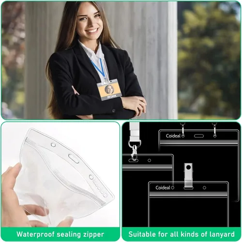 Vista 3 de Coideal - Soporte horizontal de plástico transparente para insignia, 12 unidades, protector grueso para tarjetas de identificación, funda