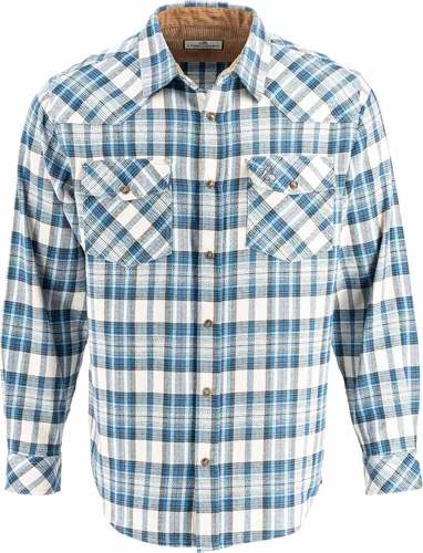 Vista 17 de Legendary Whitetails Camisa de franela para hombre, tipo vaquera, con botones, de algodón cepillado negro espiga