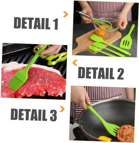 Vista 7 de TOYANDONA 5pcs Silicone Baking Utensil Set Non-stick Kitchen Cooking Tools Heat Resistant Green Household Kitchenware with Stainless Steel Handles