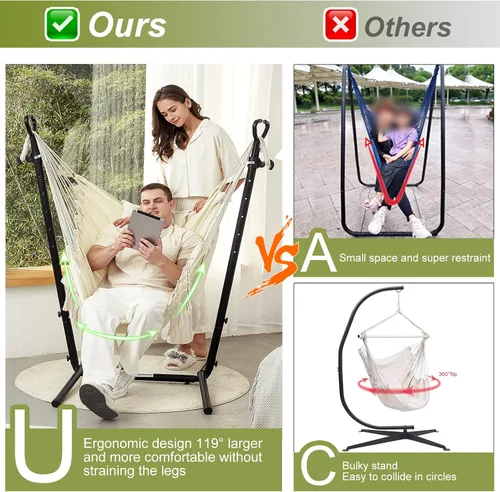 Vista 3 de Hamaca con soporte incluido con soporte para teléfono, silla doble colgante, macramé, estilo boho, hecha a mano, columpio ajustable para interiores