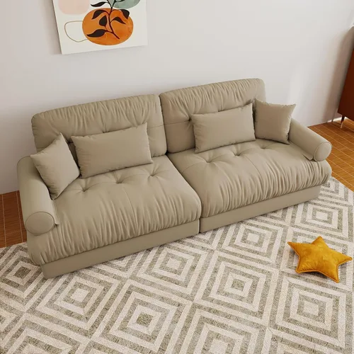 Vista 94 de Sofá modular de gran tamaño de 94 pulgadas, sofás seccionales grandes de color beige y blanco para sala de estar, juego de sofá de terciopelo, sofás