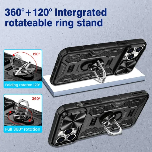 Vista 3 de VEGO Funda para iPhone 13 Pro Max/iPhone 12 Pro Max con soporte, cubierta deslizante para cámara y funda con clip para cinturón, funda protectora