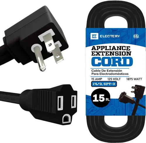 Vista 10 de Cable de extensión resistente de 3 pies, 14 AWG, 15 A, 125 V, 1875 W, enchufe plano de 3 puntas, certificación ETL, cable de extensión