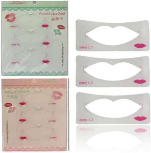 Vista 2 de 3 unids Lip Liner Stencils Lip Line Template Lip Styles Card Lip Cosmetic Make Up Model Tools