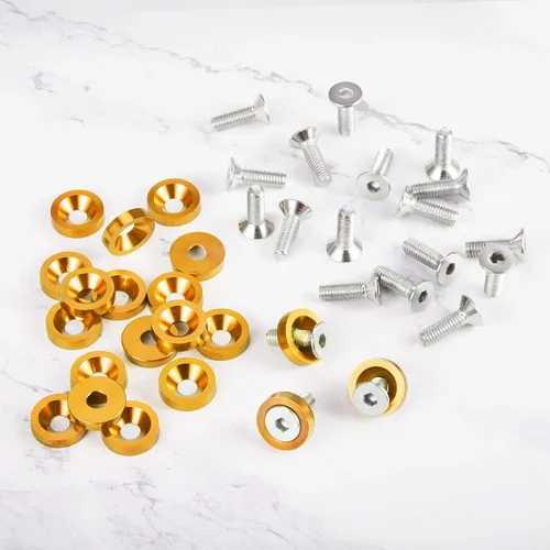 Vista 6 de TOMALL Juego de 20 tornillos de aluminio para guardabarros, arandela de parachoques, perno de motor, accesorios de tornillos de perno M6 para Oro