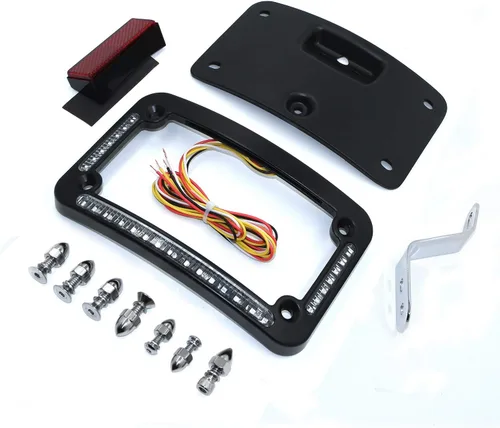 Vista 9 de Soporte para placa de matrícula curvada con doble LED negro para motocicleta con soporte de etiqueta con kit de montaje compatible con 2005-2007