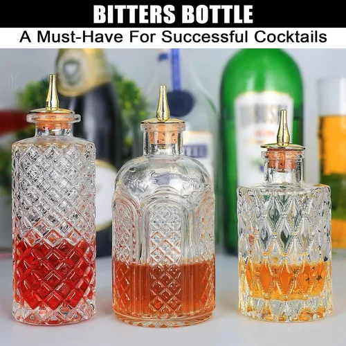 Vista 6 de SuproBarware Botella amargo para cócteles – Botellas de vidrio Dasher con tapas de tablero, ideal para camarero, bar en casa