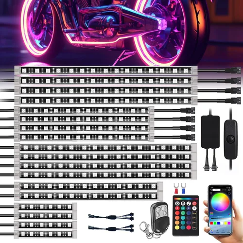 Vista 8 de SUNPIE - Kit de 8 tiras de luz LED impermeables con control remoto RF, luces de acento multicolor para motocicleta, para Harley Honda, Kawasaki