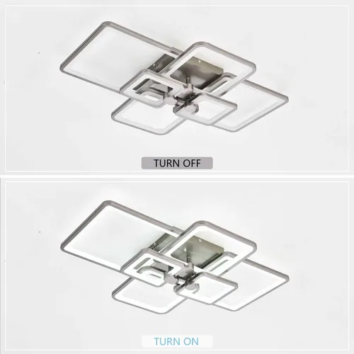 Vista 6 de Lámpara de techo regulable, moderna lámpara de techo LED negra, lámpara de sala de estar de 78 W con 6 diseños geométricos rectangulares