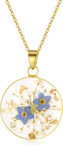 Vista 27 de Forget-Me-Not and Queen Anne's Lace Pressed Wildflower Necklace Birth Month Real Flower Necklace Gold/Silver Pressed Flower Jewelry