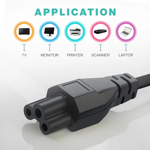 Vista 3 de Cable de extensión de alimentación de CA de 3 clavijas, 1.5M/5 pies, tubo de luz LED T8/T5 y cable de alimentación de luz de crecimiento, color negro