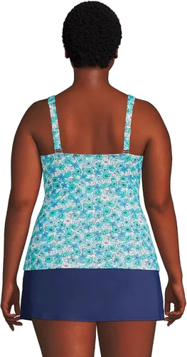 Vista 2 de Lands' End Traje de baño largo resistente al cloro con cuello en V para mujer, con tirantes ajustables