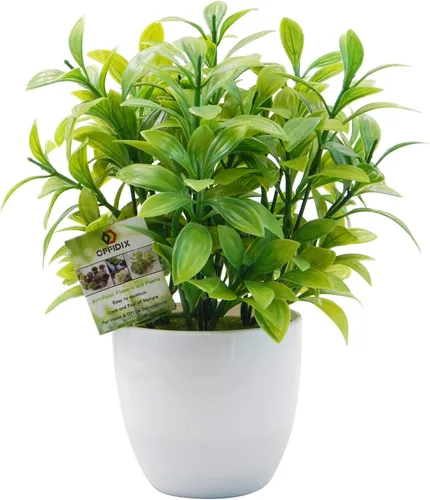 Vista 9 de OFFIDIX - Plantas artificiales de plástico con macetas de eucalipto para decoración en el hogar, oficina, planta de plástico sintético con macetas
