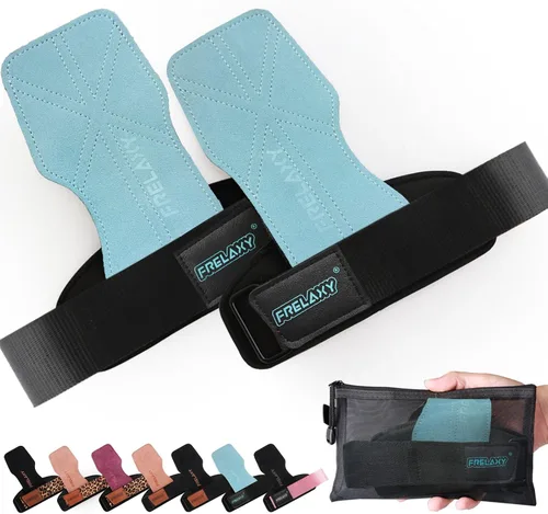 Vista 8 de Frelaxy Correas de muñeca de levantamiento de pesas para mujeres y hombres, agarres de levantamiento de pesas con bucle de muñeca, cuero de doble