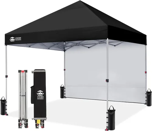 Vista 24 de CROWN SHADES Toldo desplegable de 8 x 8 con 1 pared lateral, tienda de campaña para playa, beige