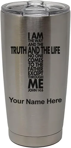 Vista 33 de LaserGram Vaso aislado al vacío de 20 onzas, versículo de la Biblia John 14-6, grabado personalizado incluido (negro) Engraved Gift for Christian