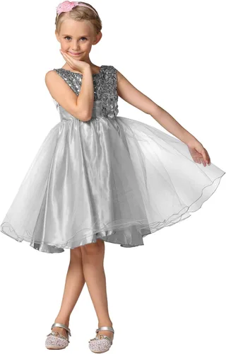 Vista 3 de Acecharming - Vestido de fiesta para niñas con lentejuelas y flores para dama de honor, vestido de fiesta de tul de boda de 3 a 10 años
