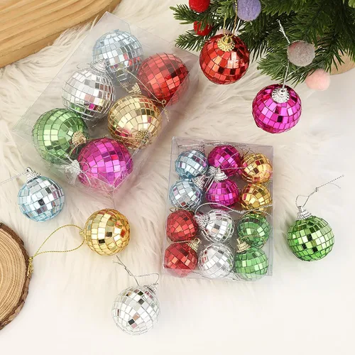 Vista 5 de Juego de bolas de discoteca con espejo, decoración de fiesta de discoteca plateada, bolas de Navidad reflectantes brillantes fáciles de colgar