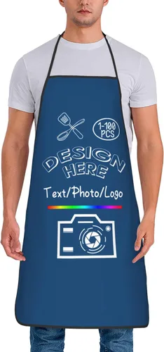 Vista 8 de Delantal personalizado para mujeres y hombres, haz tu propio nombre, foto personalizado, delantal de cocina de chef, 1-100 piezas delantales