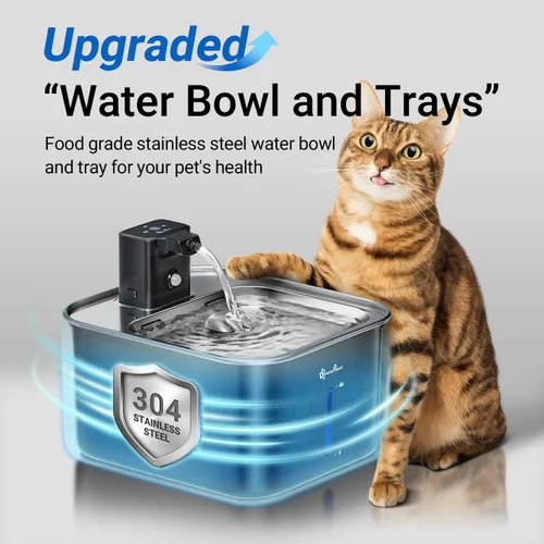 Vista 2 de DownyPaws Fuente de agua para gatos de acero inoxidable inalámbrica, fuente de agua inalámbrica FurSink de 101 oz/3 L para gatos, fuentes para gatos