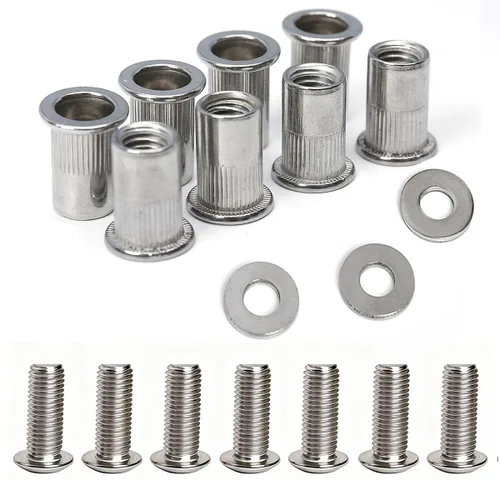Vista 2 de Tuercas y pernos de remache de acero inoxidable 1/4-20 y pernos de 1" de cabeza de botón con tornillos de casquillo de tuerca de 1/4-20 Arandelas