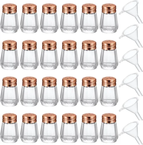 Vista 12 de Potchen 12 Piezas Mini Saleros y Pimenteros en Forma de Cubo a Granel 0.5 oz Pequeños Agitadores de Especias de Vidrio Cubo con Mini Embudos de Negro