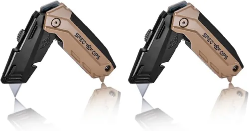 Vista 8 de Spec Ops Tools - Cuchillo utilitario con hoja retráctil, paquete de 2, incluye 5 cuchillas adicionales en almacenamiento de mango, 3% donado a