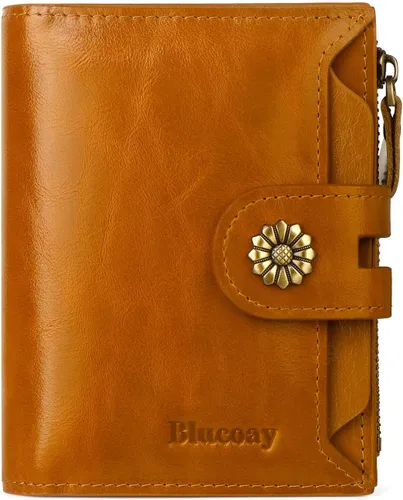 Vista 23 de Billetera para mujeres, billetera de cuero plegable de dos pliegues para mujeres con bloqueo RFID, compacta, tarjetero pequeño con ventana